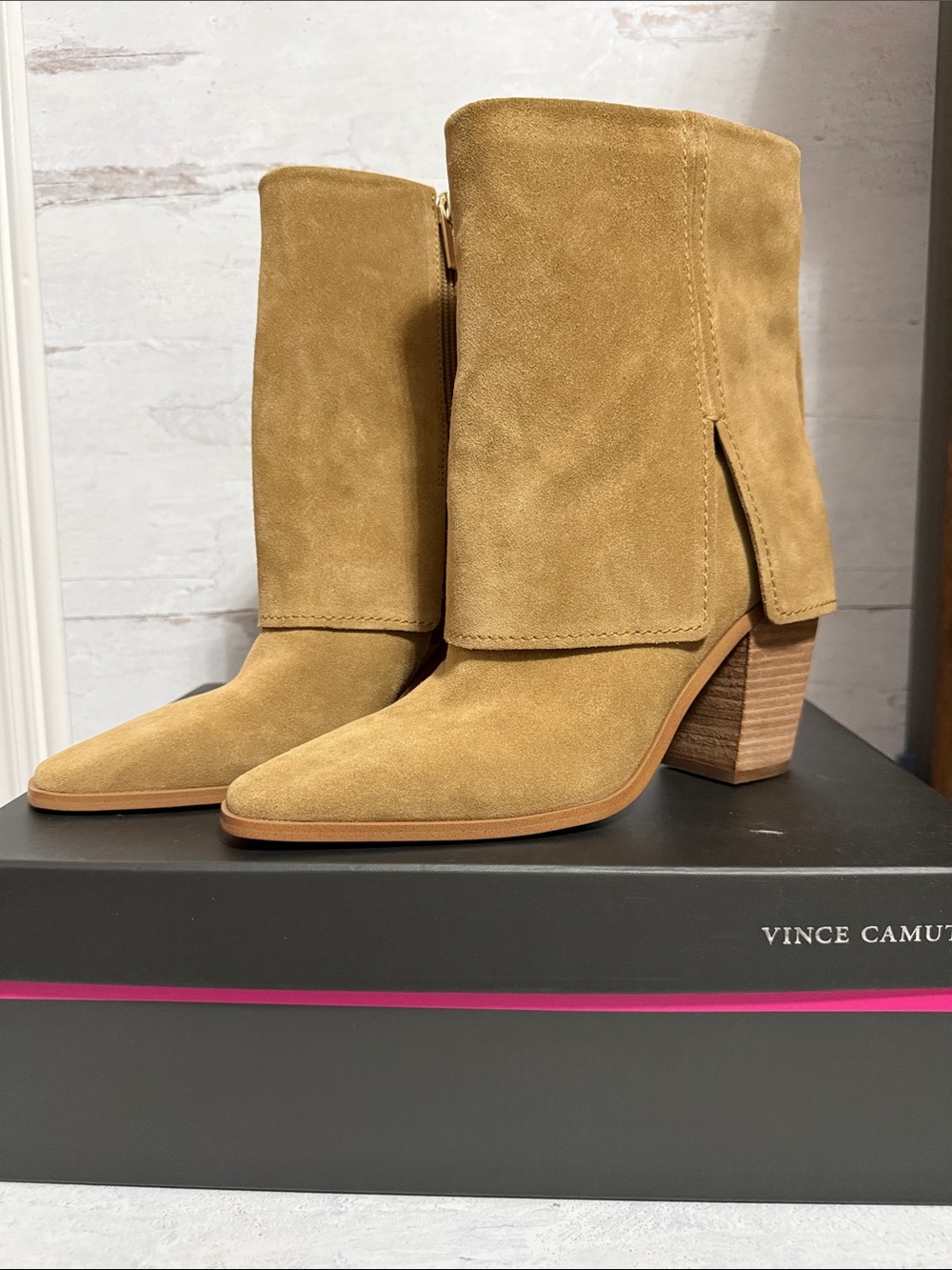 NIB Vince Camuto Tan Suede Heeled Ankle Boots